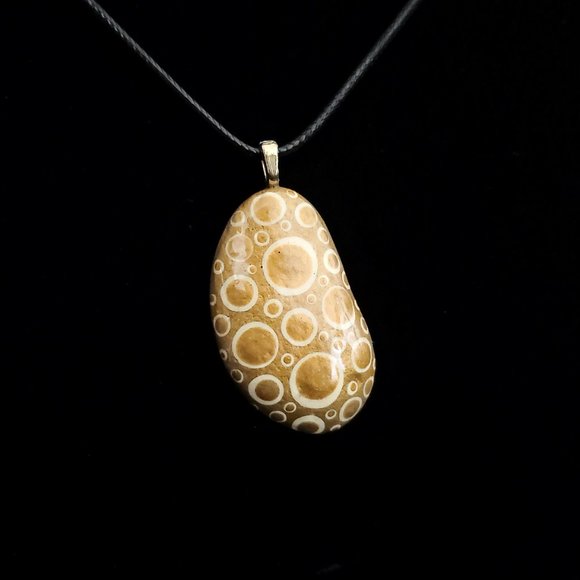 Hand Painted Dot Art Pendant. Gold and Ivory - Picture 2 of 11
